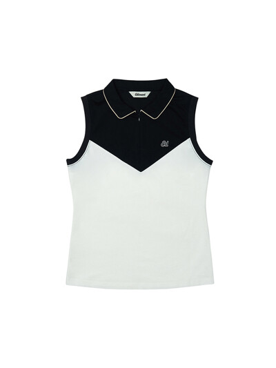 Women's Color block half zip-up Sleeveless Shirts Black