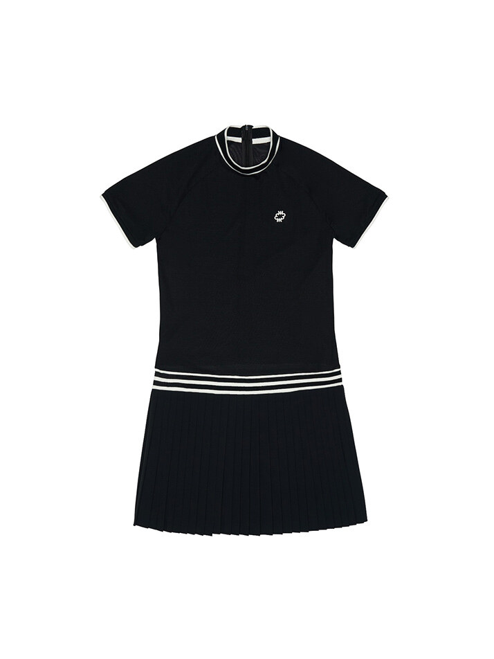 Women Pique-Woven Combo Dress Black