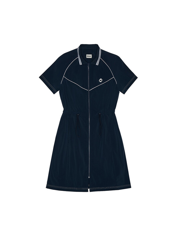 Women Windbreaker Zip-Up One-Piece Navy