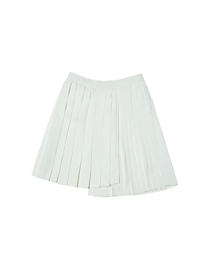 Women 2 Way Twill Pleated Skirt with Pocket Ivory