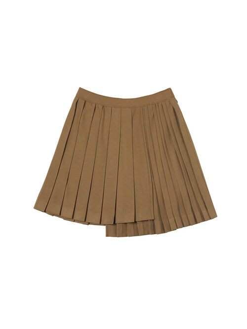 Women 2 Way Twill Pleated Winter Skirt with Pocket Camel