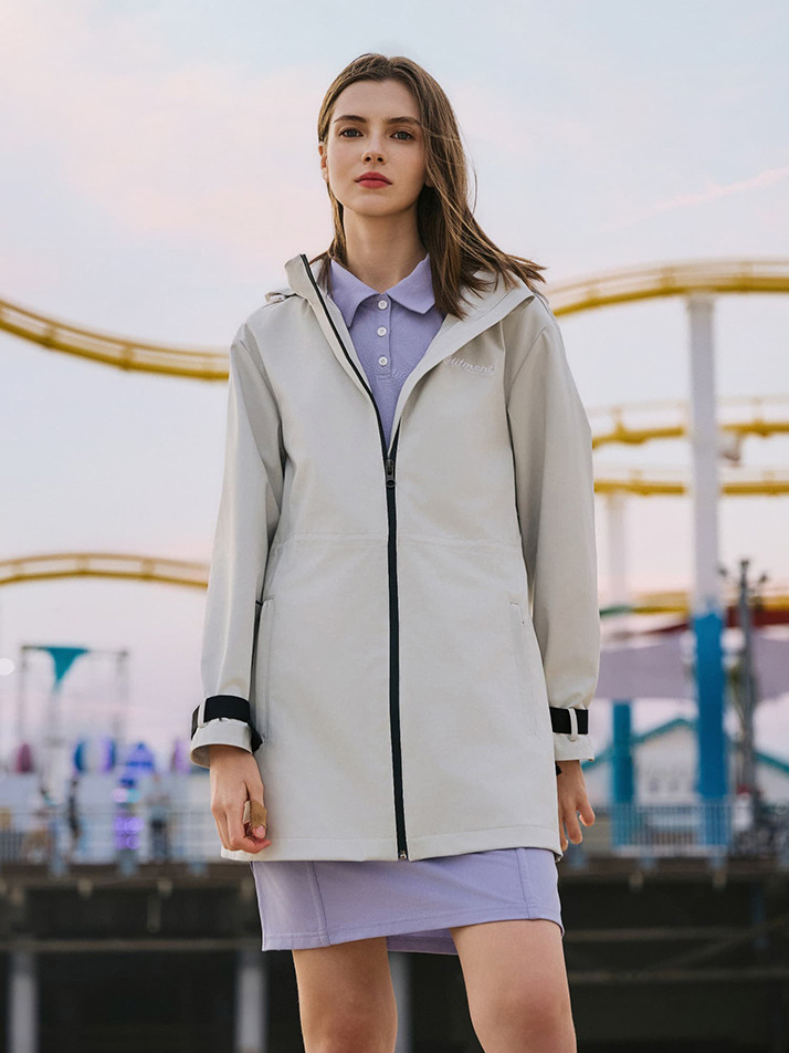 Women's Windproof and Waterproof Hooded Rain Jacket IVORY