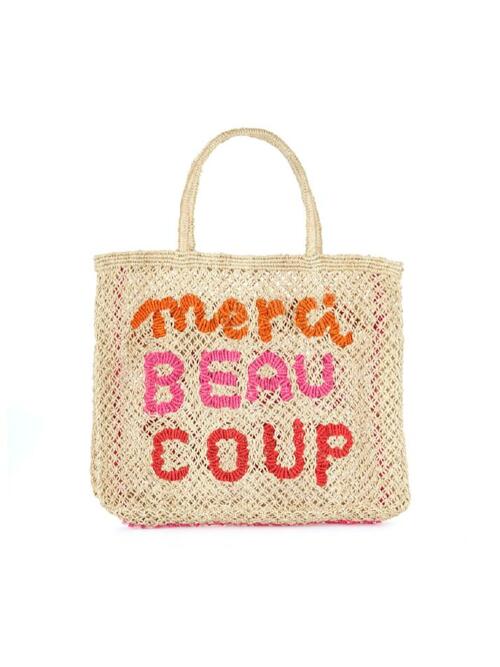 `Merci Beau Coup` Large Bag - Natural and red multi