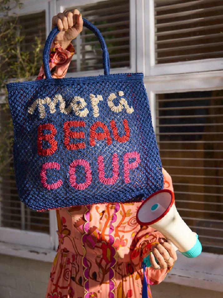 `Merci Beau Coup` Large Bag - Indigo and red multi