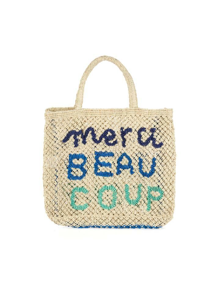 `Merci Beau Coup` Large Bag - Natural and blue multi