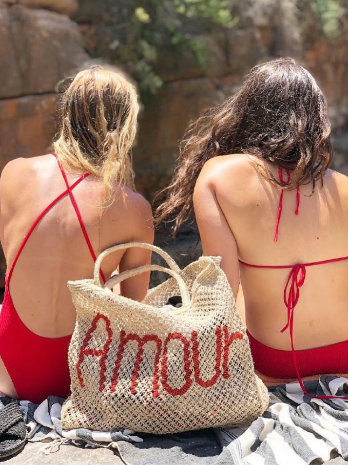 `Amour` Small Bag - Natural and scarlet