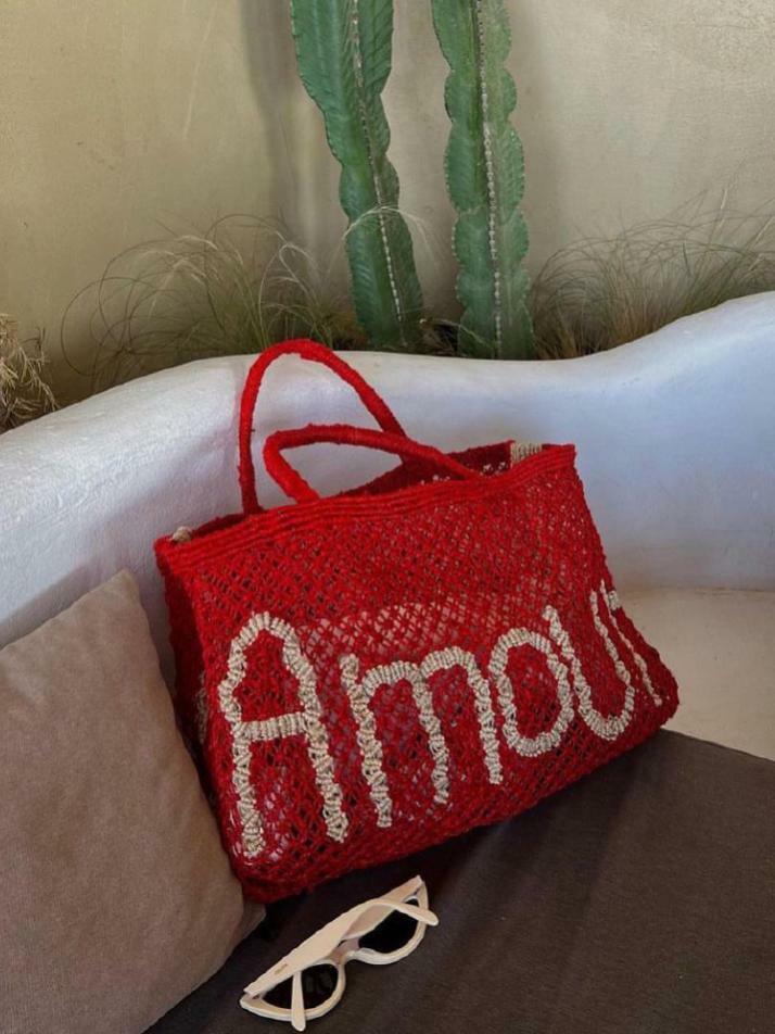 `Amour` Small Bag - Scarlet and natural