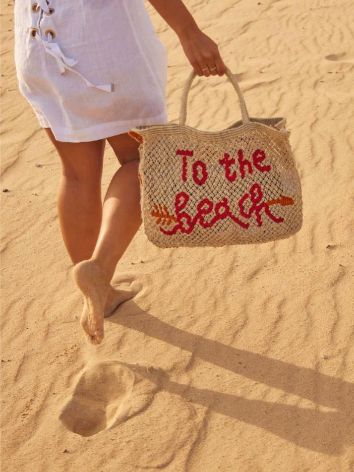 `To The Beach` Small Bag - Natural, scarlet and tango