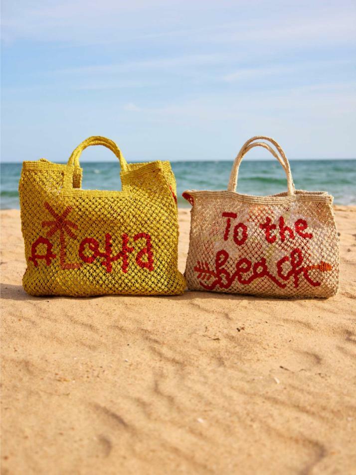 `To The Beach` Small Bag - Natural, scarlet and tango