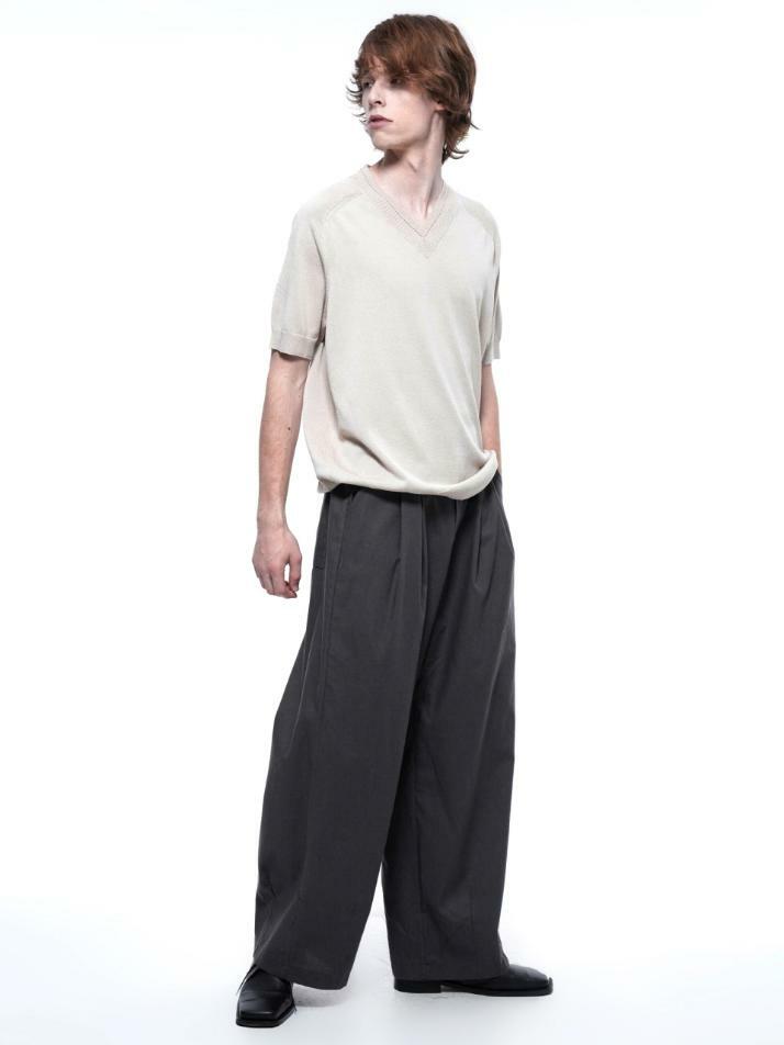 Linen Two-tuck Wide Pants - Gray