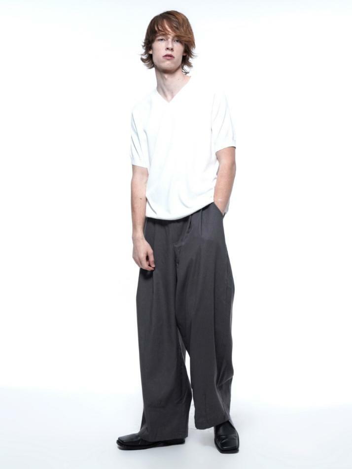 Linen Two-tuck Wide Pants - Gray