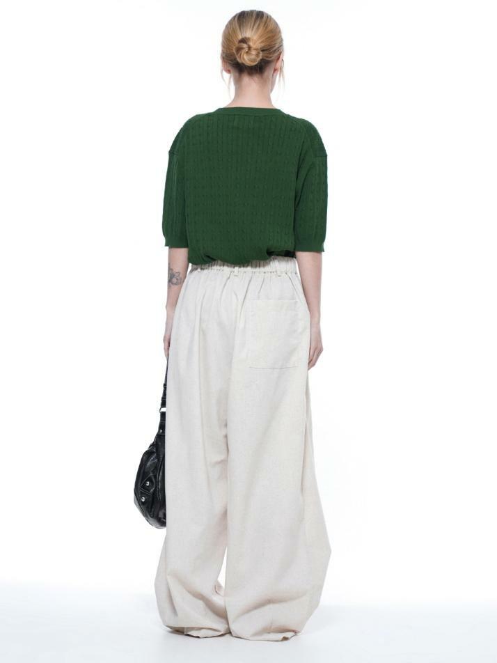 Linen Two-tuck Wide Pants - Oatmeal