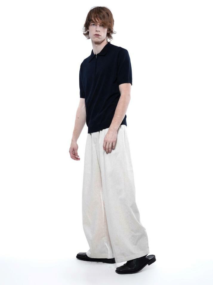 Linen Two-tuck Wide Pants - Oatmeal