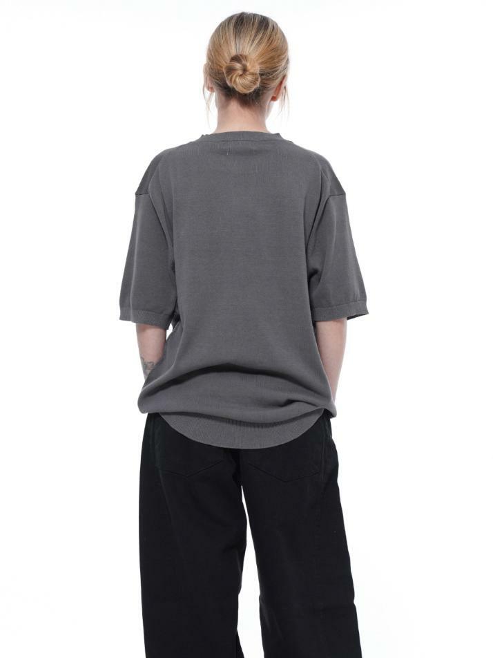 Linen Basic Round Half Knit - Charcoal