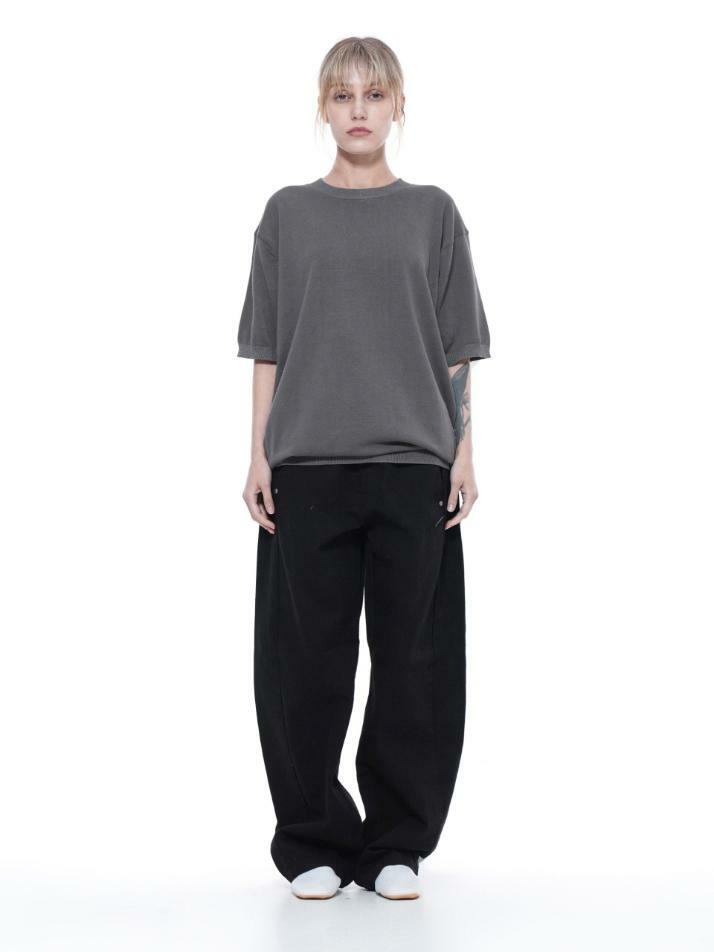 Linen Basic Round Half Knit - Charcoal