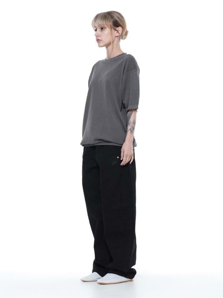 Linen Basic Round Half Knit - Charcoal