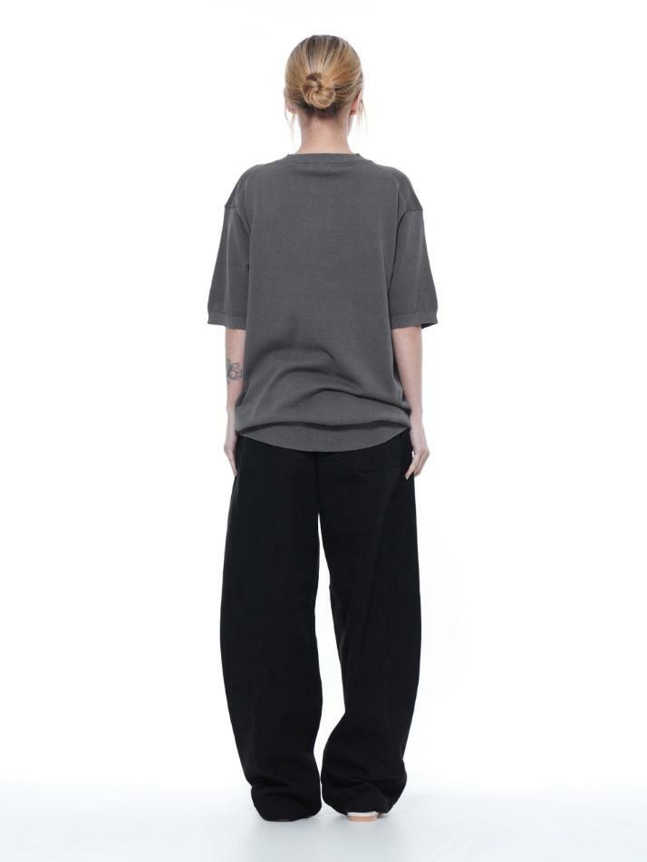 Linen Basic Round Half Knit - Charcoal