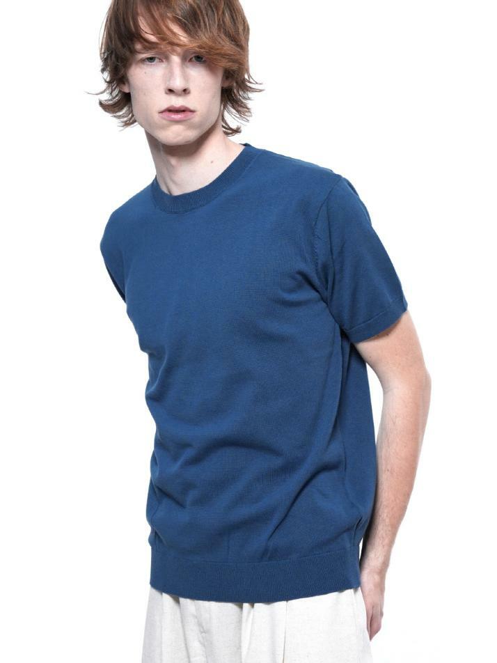 Linen Basic Round Half Knit - Blue