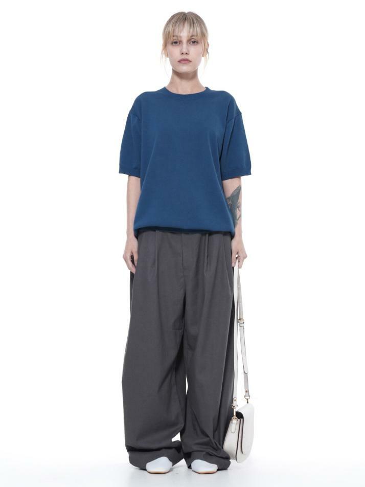 Linen Basic Round Half Knit - Blue