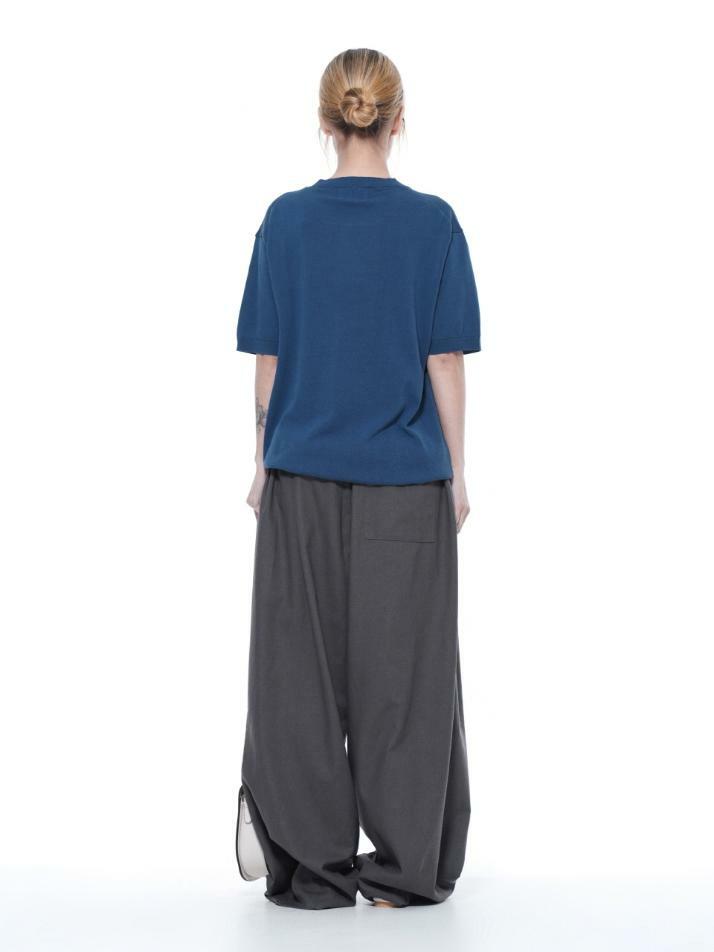 Linen Basic Round Half Knit - Blue