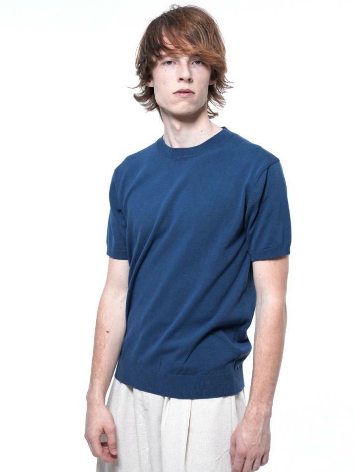 Linen Basic Round Half Knit - Blue