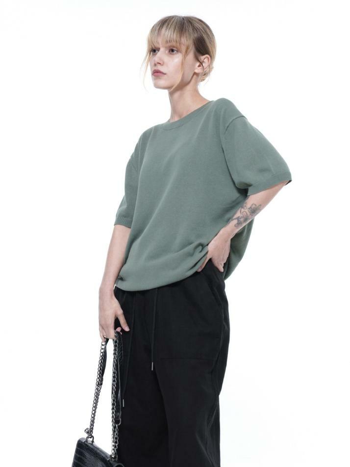 Linen Basic Round Half Knit - Green