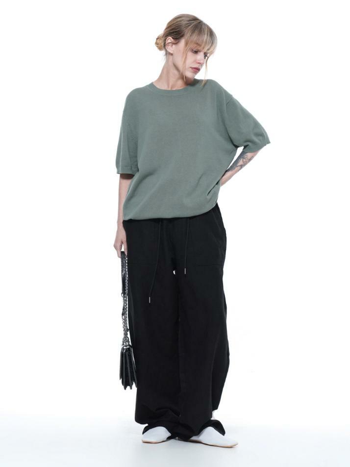 Linen Basic Round Half Knit - Green