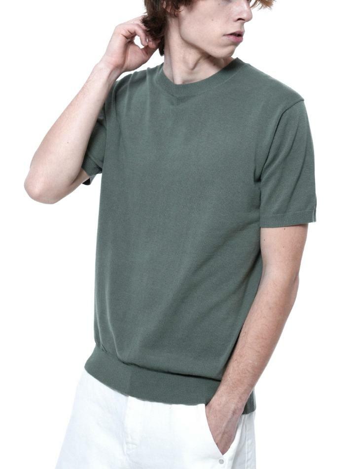 Linen Basic Round Half Knit - Green