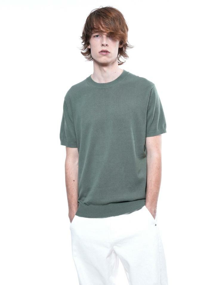 Linen Basic Round Half Knit - Green