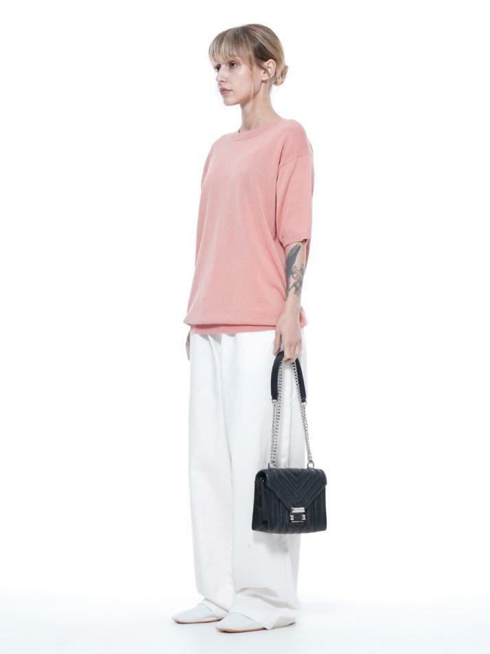 Linen Basic Round Half Knit - Pink