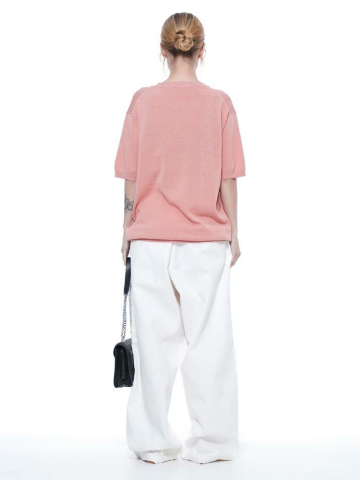 Linen Basic Round Half Knit - Pink