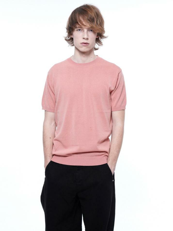 Linen Basic Round Half Knit - Pink