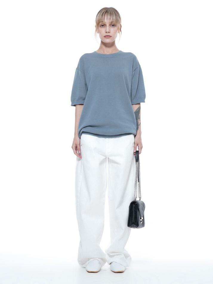 Linen Basic Round Half Knit - Sky