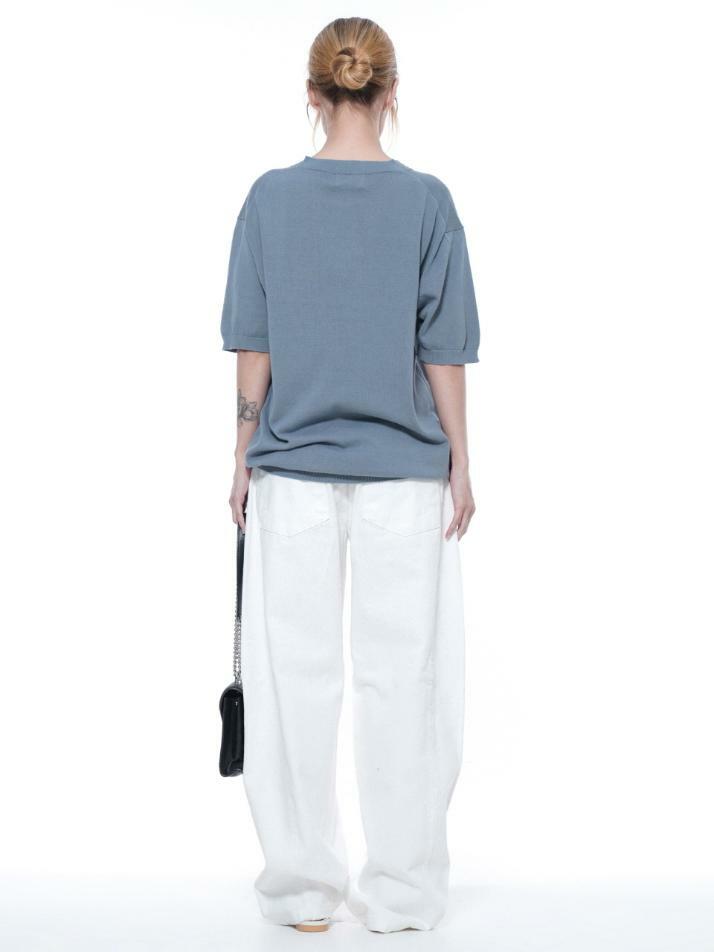 Linen Basic Round Half Knit - Sky