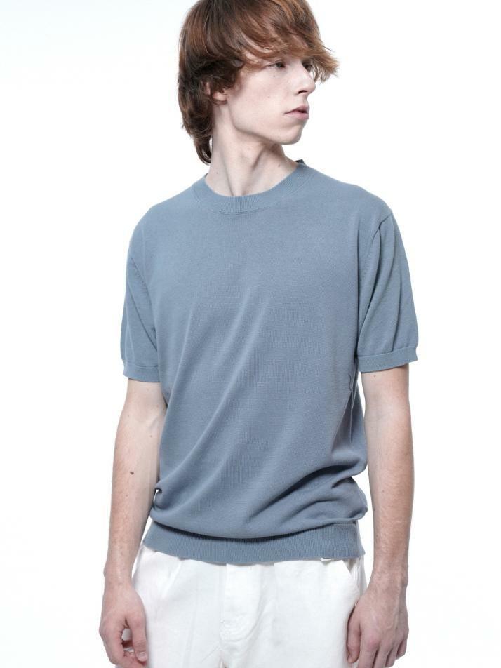 Linen Basic Round Half Knit - Sky