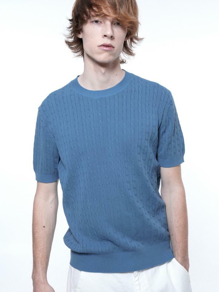 Linen Cable Round Half Knit - Sky