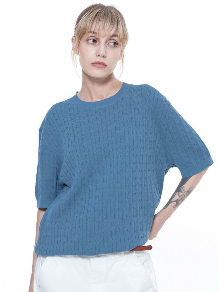 Linen Cable Round Half Knit - Sky