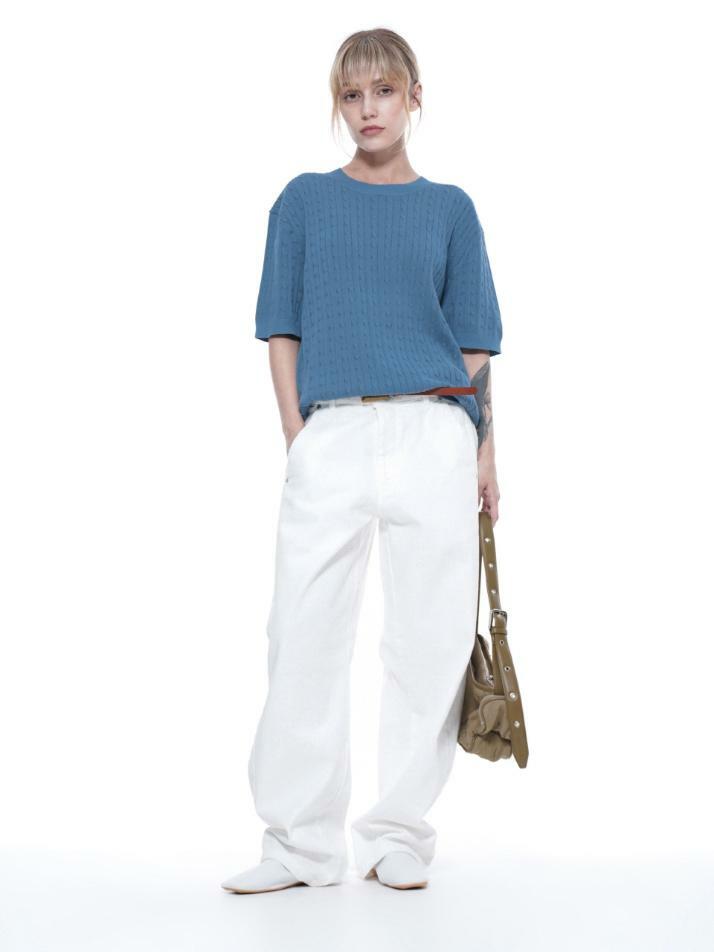 Linen Cable Round Half Knit - Sky