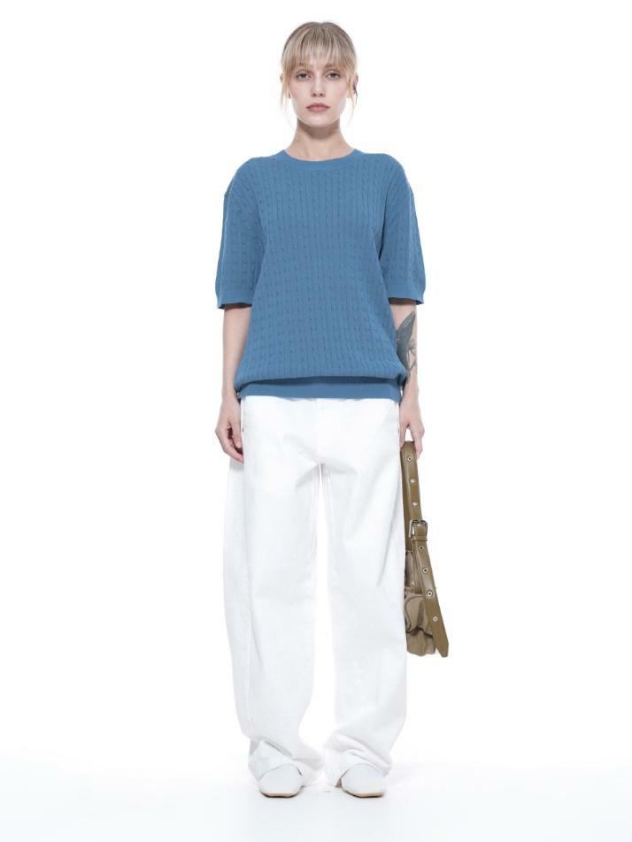 Linen Cable Round Half Knit - Sky