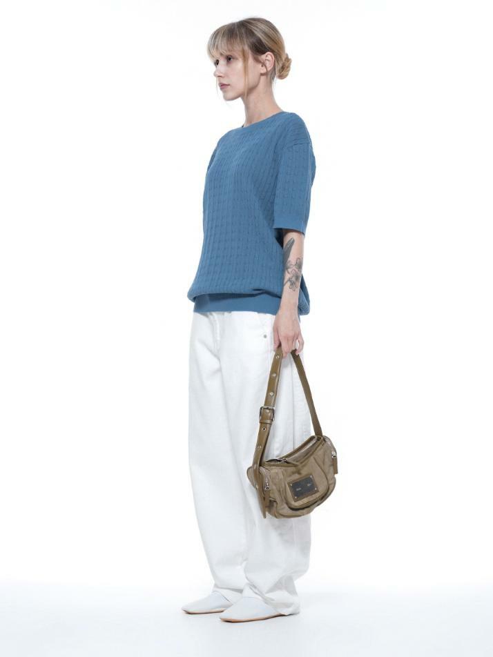 Linen Cable Round Half Knit - Sky