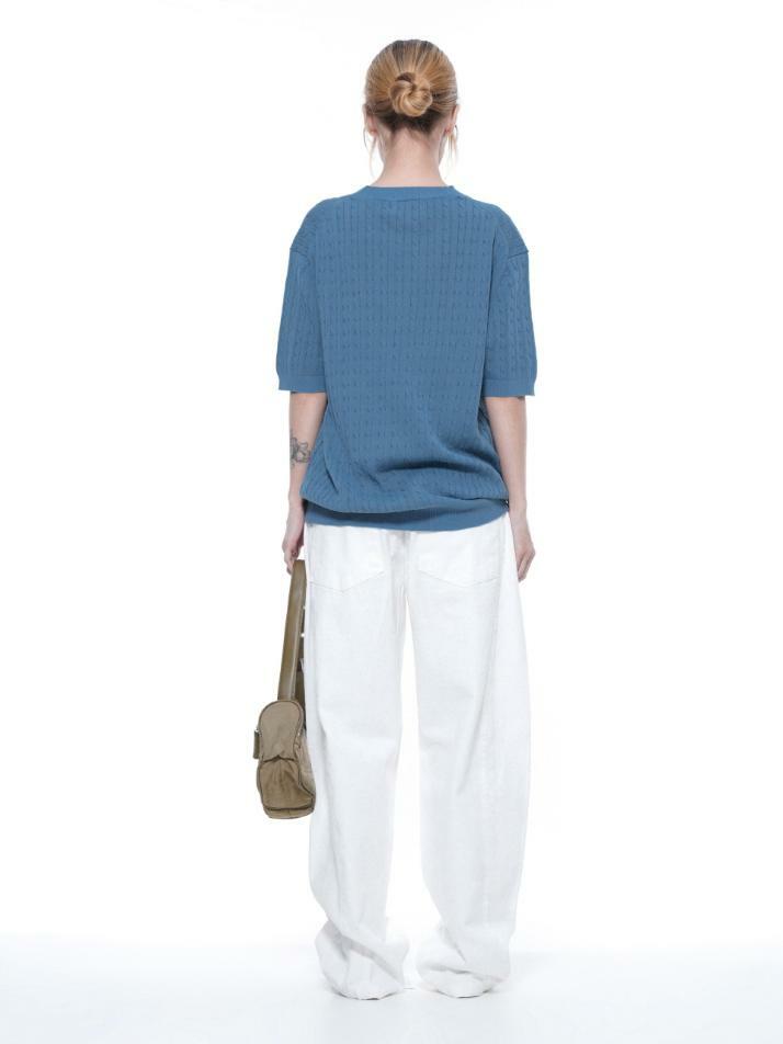 Linen Cable Round Half Knit - Sky