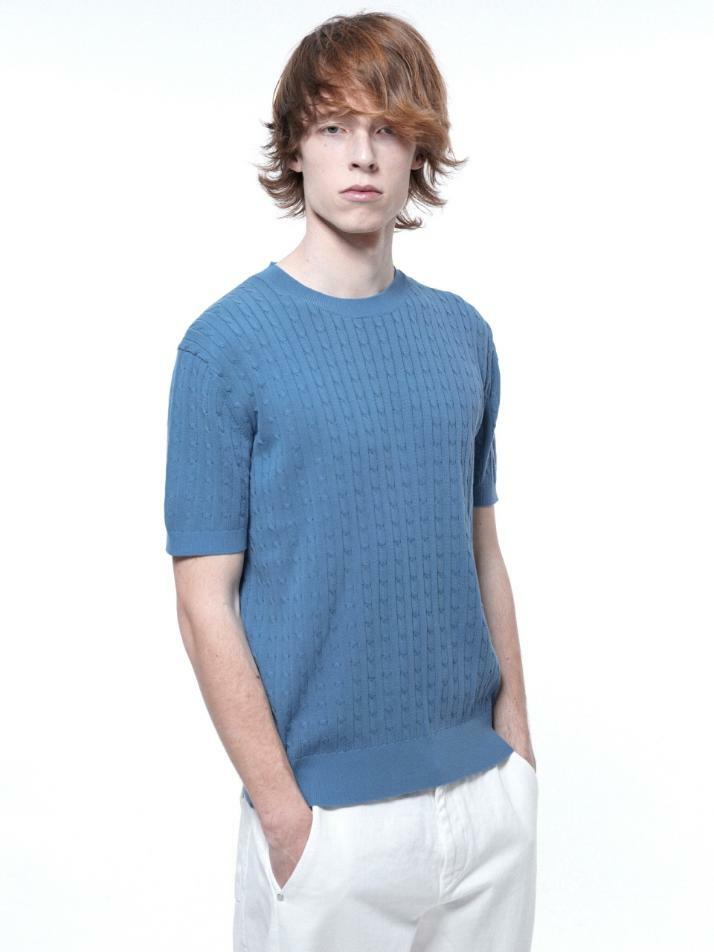 Linen Cable Round Half Knit - Sky