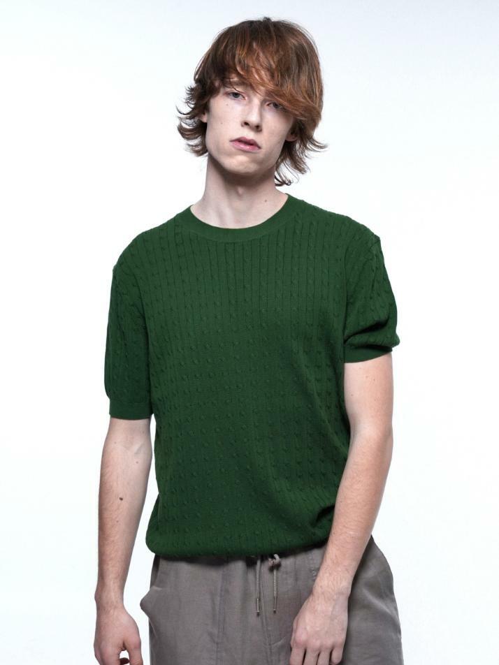 Linen Cable Round Half Knit - Green