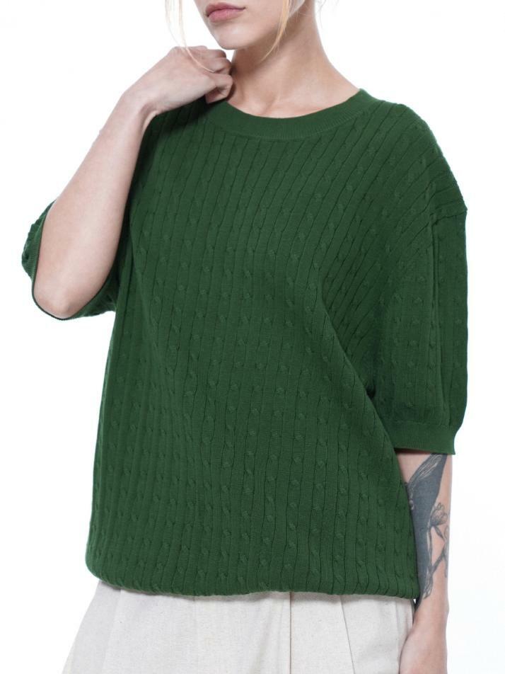 Linen Cable Round Half Knit - Green