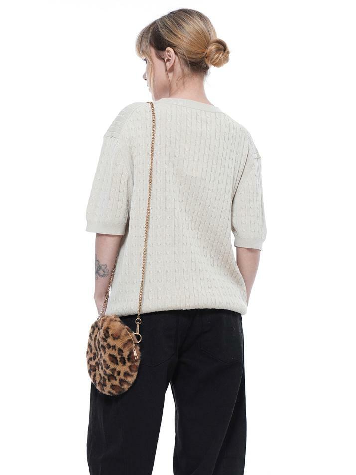 Linen Cable Round Half Knit - Beige