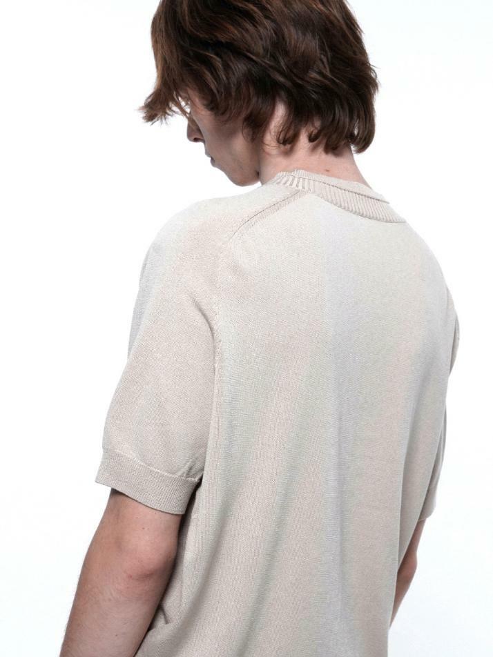 Reglan Slit V-neck Half Knit - Beige