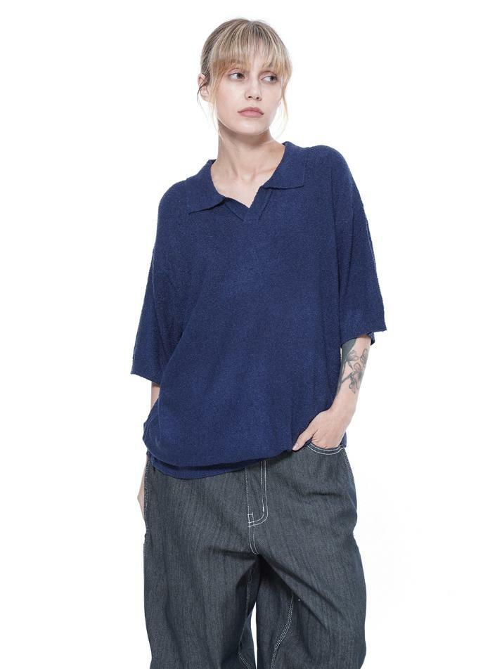 Bukle Open Collar Half Knit - Navy