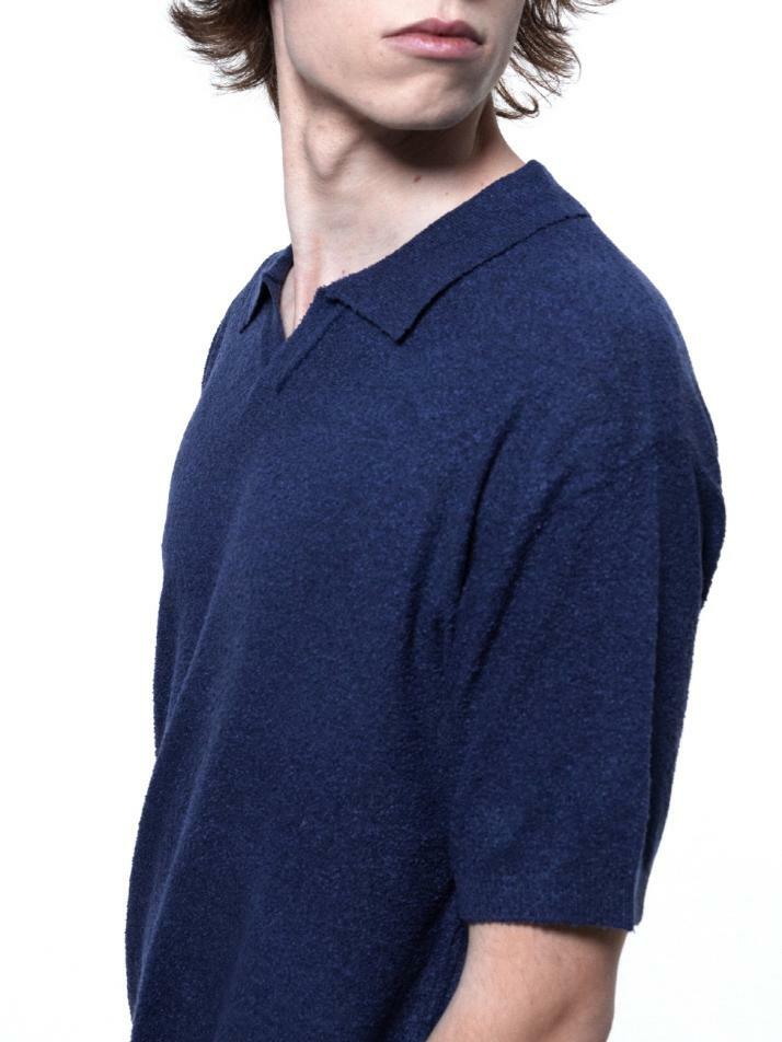 Bukle Open Collar Half Knit - Navy