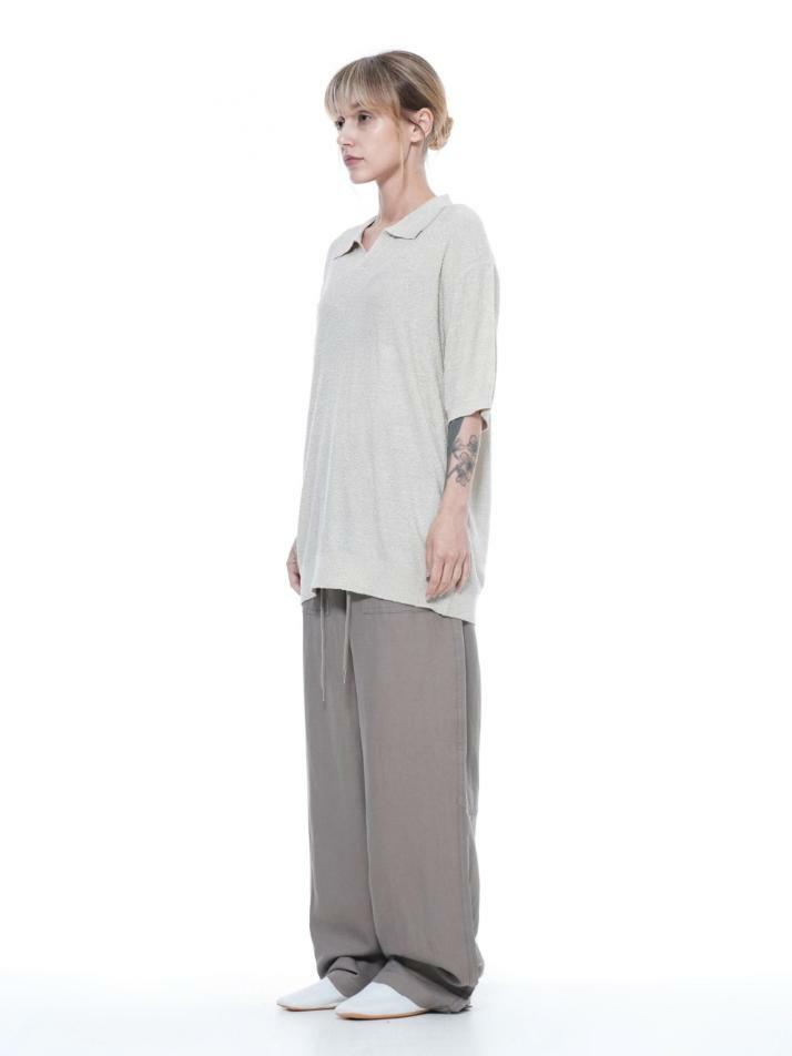 Bukle Open Collar Half Knit - Light Gray