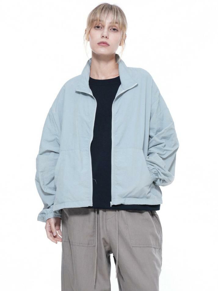 Searsucker Crop Windbreaker Jumper - Sky